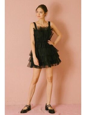 NEW vestique | Black Chiffon Ruffle Tulle Mini Dress